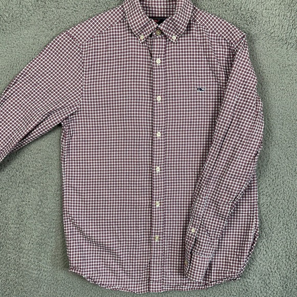Vineyard Vines Shirt Button Down Mens Small White Pink Plaid Classic Fit Whale